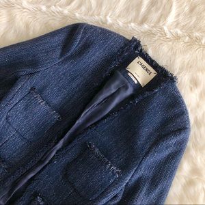 L’Agence Blue Tweed Frayed Hem Jacket